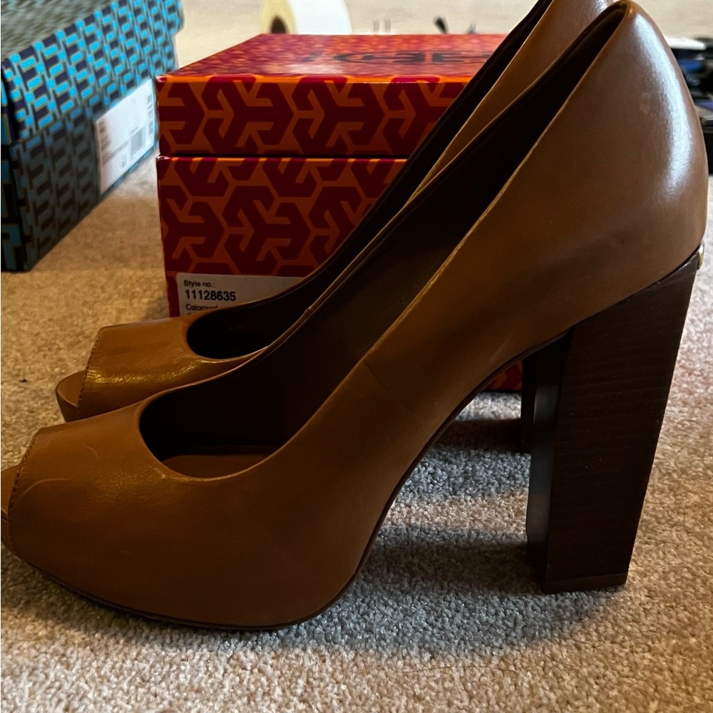 Tory Burch peep toe leather heels